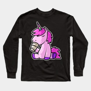 Cute Unicorn Drinking Coffee Kawaii Neko Anime design Long Sleeve T-Shirt